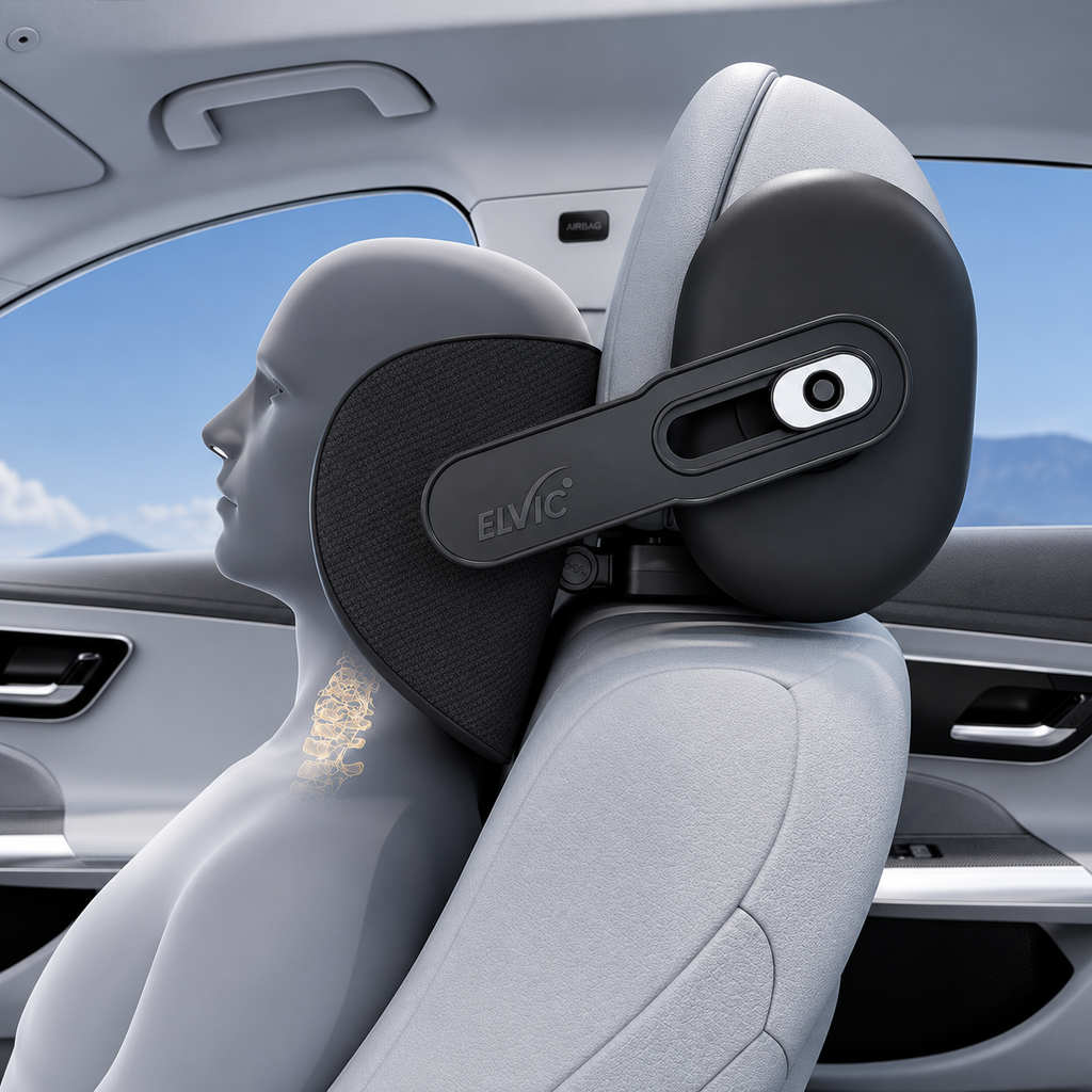 ELVic™ Ergonomic Memory Foam Car Headrest Pillow – Adjustable Neck Support Cushion for Comfortable Driving