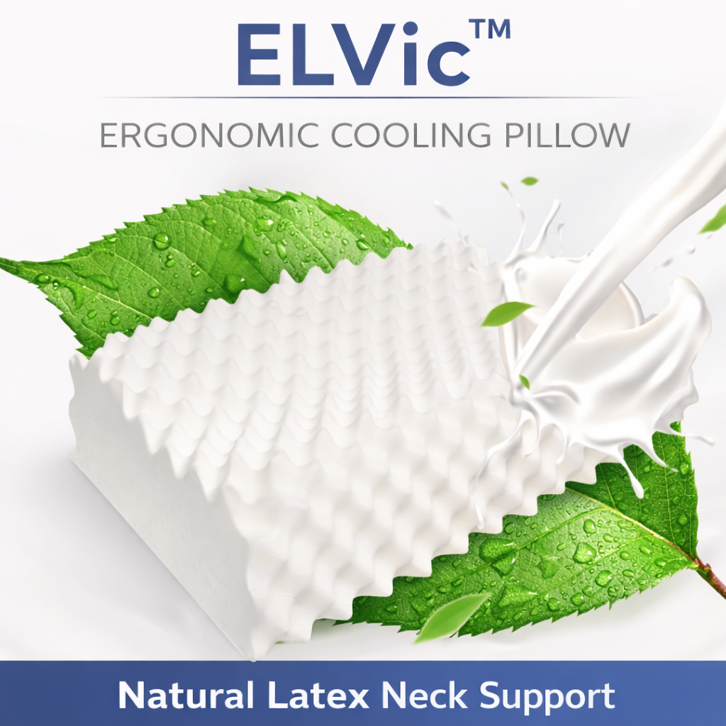 ELVic™ Natural Latex Orthopedic Neck Pillow – Breathable Cooling Support for Deep Sleep