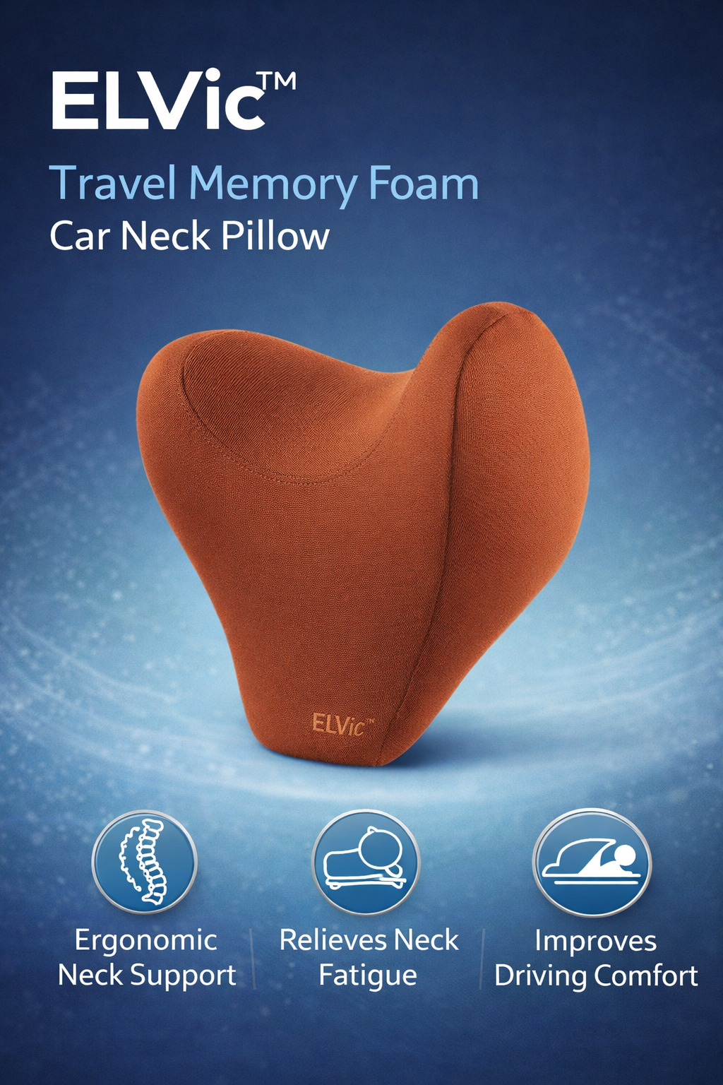 ELVic™ Travel Memory Foam Car Neck Pillow – Ergonomic Head & Neck Support for Driving Comfort