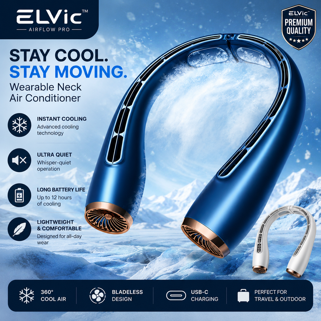 ELVic™ ArcticFlow Pro–Portable Bladeless Neck Fan with Cooling Technology & Silent Airflow