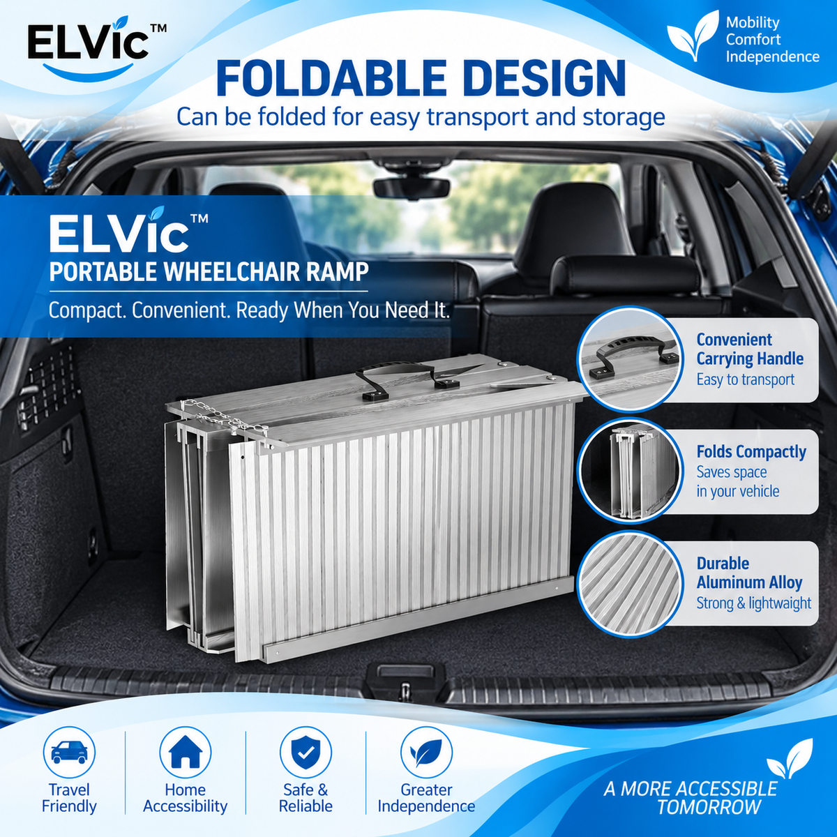 ELVic™ Portable Wheelchair Ramp – Foldable Mobility Access Ramp