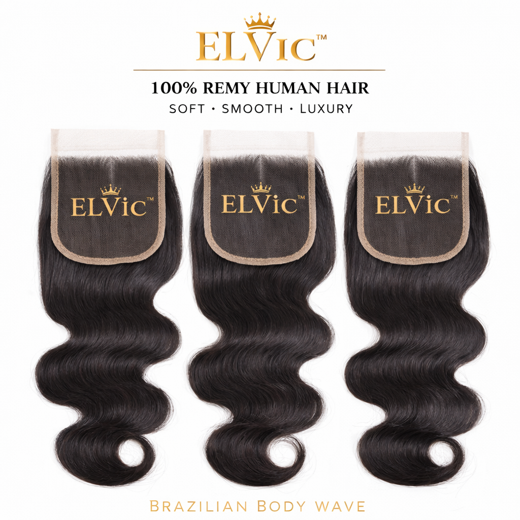 Brazilian Body Wave Human Hair Bundles with Closure – 100% Remy Hair (Natural Black)