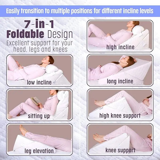 ELVic™ Premium Memory Foam Wedge Pillow – Ergonomic Bed Backrest for Reading, Sleeping & Acid Reflux Relief