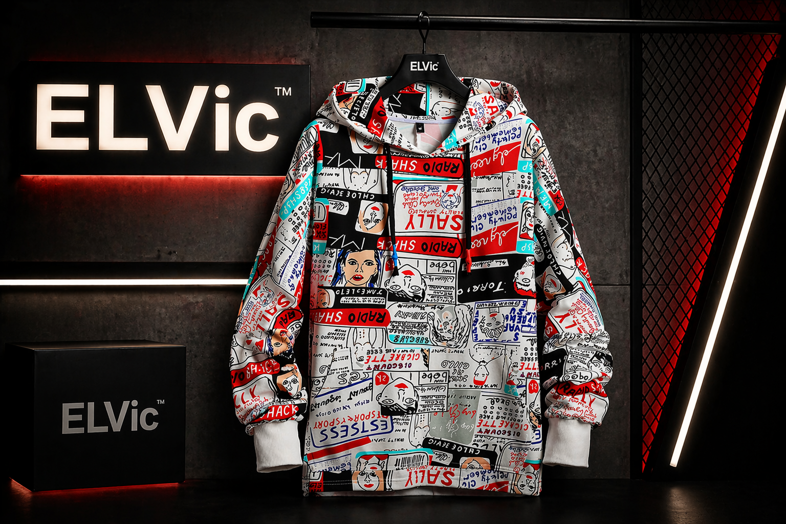 ELVic™ Oversized Printed Hoodie – Streetwear Cotton Blend Pullover (Men)