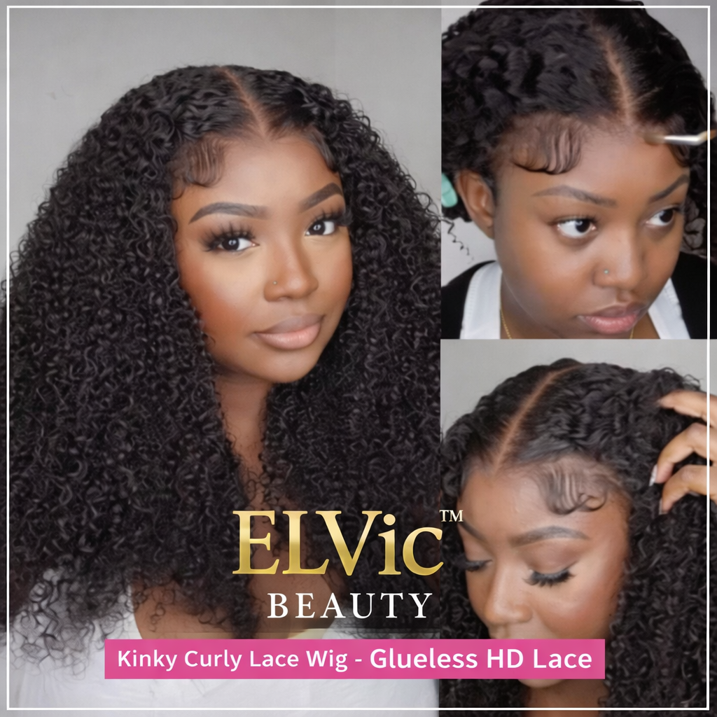 ELVic™ Kinky Curly Lace Frontal Wig – Glueless HD Transparent Lace (Natural Black)