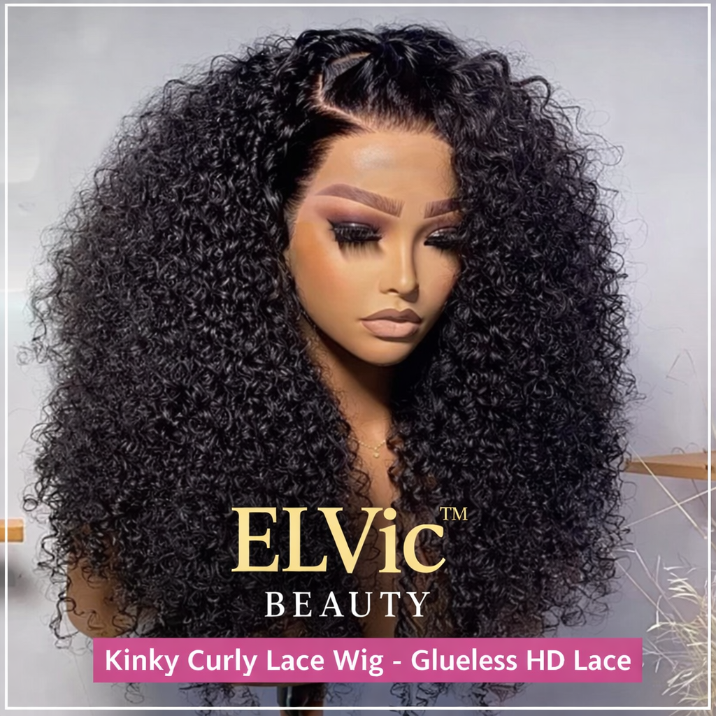 ELVic™ Kinky Curly Lace Frontal Wig – Glueless HD Transparent Lace (Natural Black)