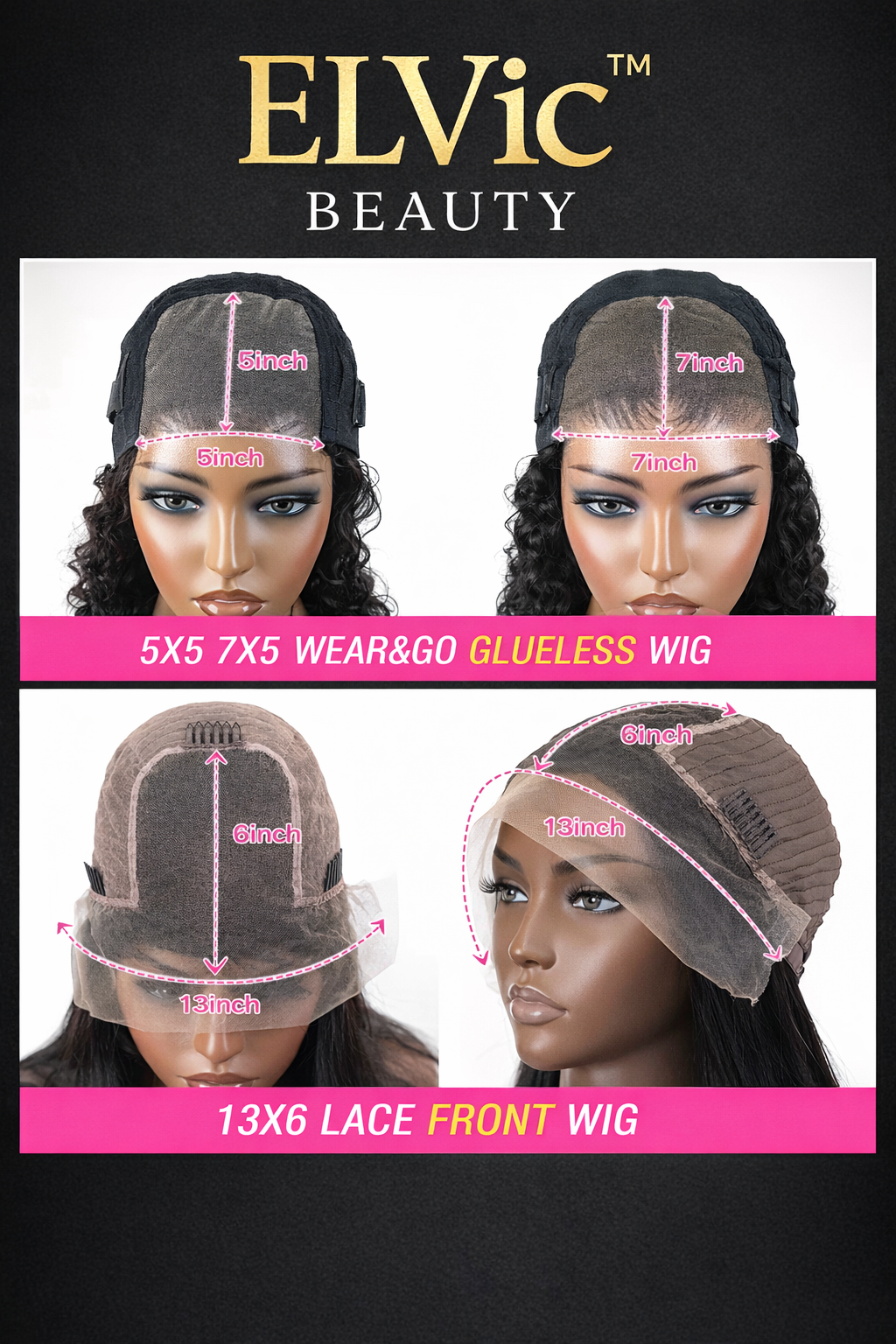 ELVic™ Kinky Curly Lace Frontal Wig – Glueless HD Transparent Lace (Natural Black)