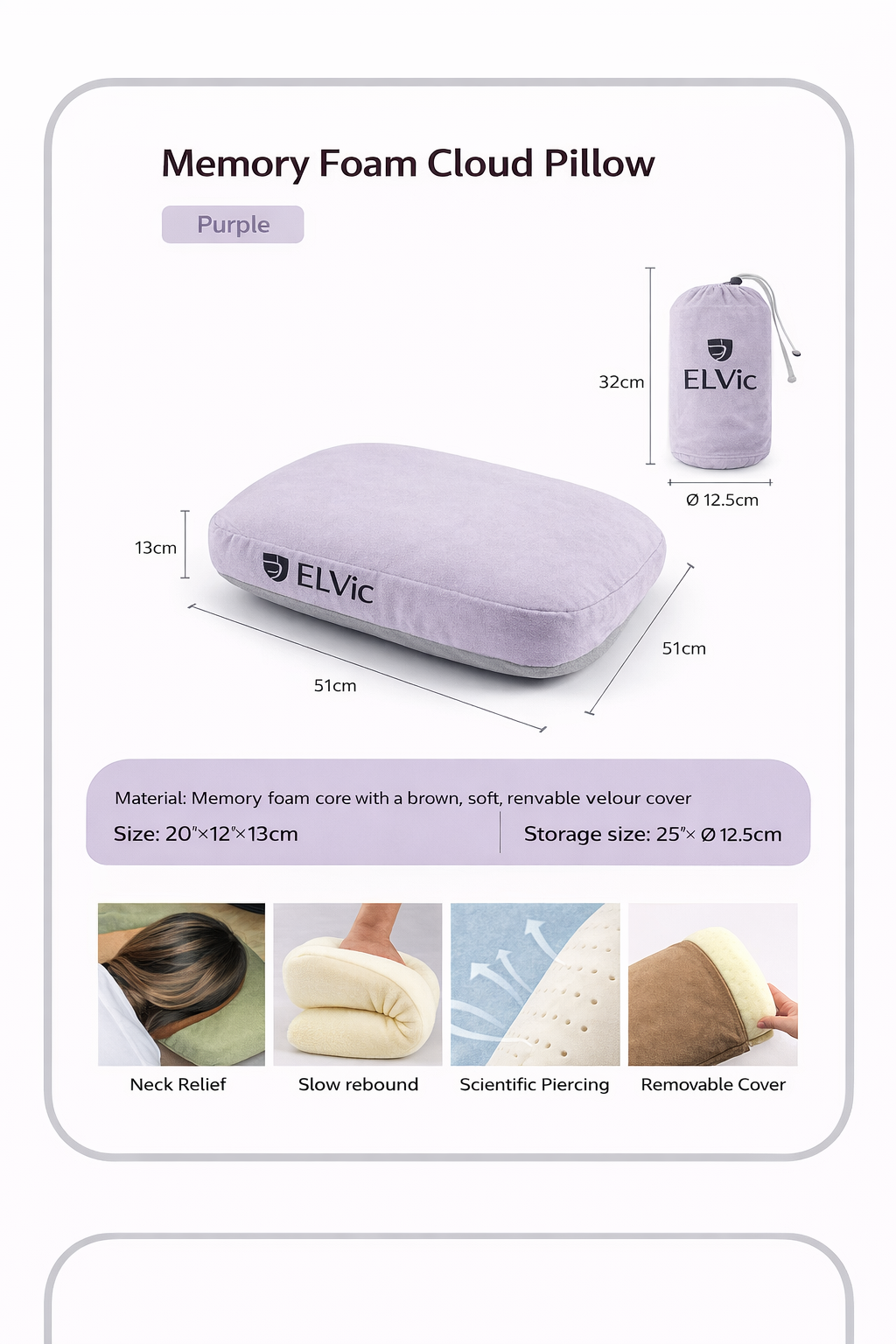 ELVic™ Memory Foam U-Shaped Neck Pillow | Slow Rebound Support for Travel & Relaxation
