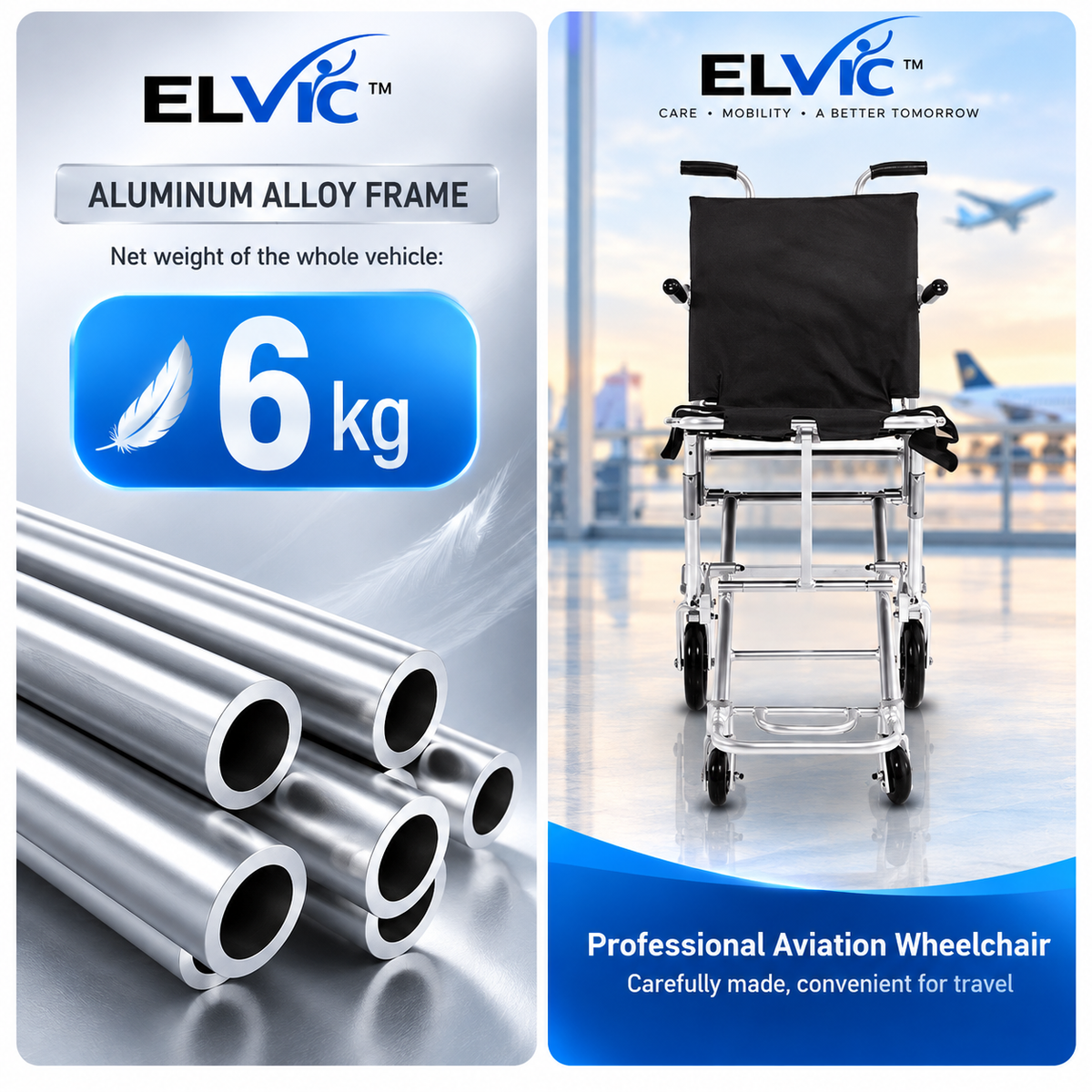 ELVic™ Lightweight Foldable Transport Wheelchair