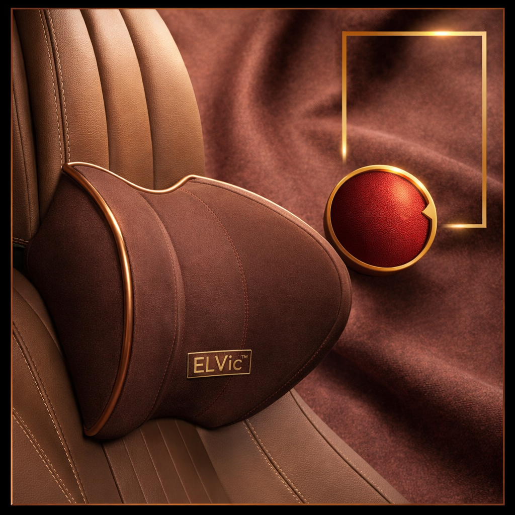 ELVic™ Memory Foam Car Neck Support Pillow – Ergonomic Headrest Cushion for Comfortable Driving