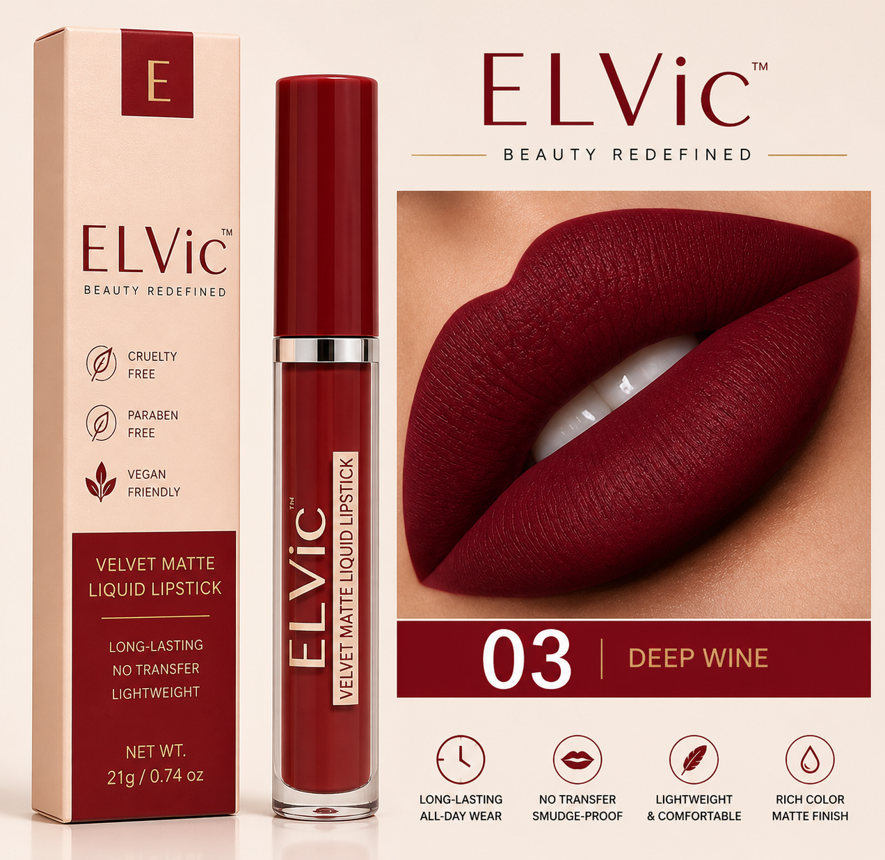 ELVic™ Velvet Matte No-Transfer Lip Gloss | Long-Lasting Waterproof Finish