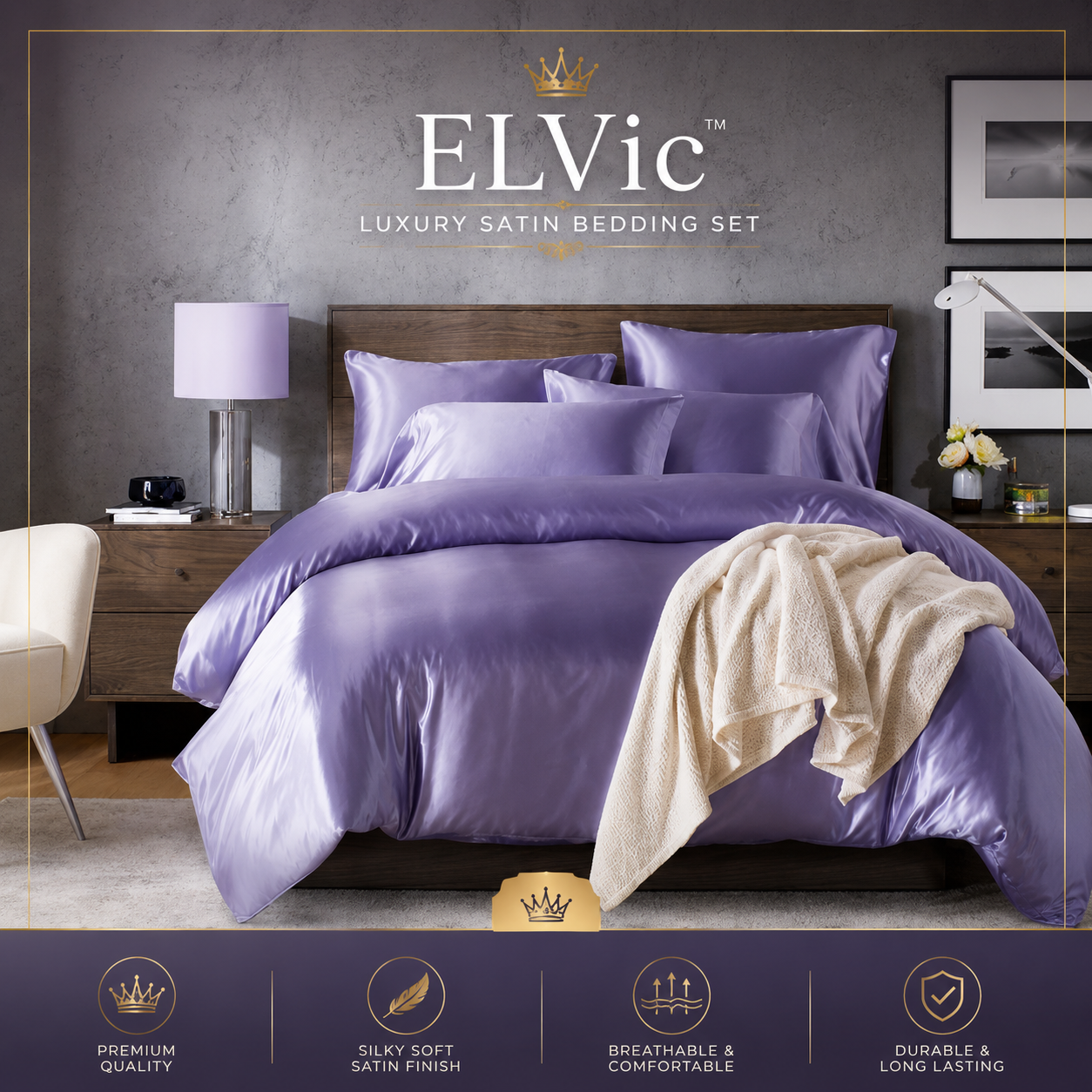 ELVic™ Luxury Satin Bedding Set – 3 Piece Hotel Collection