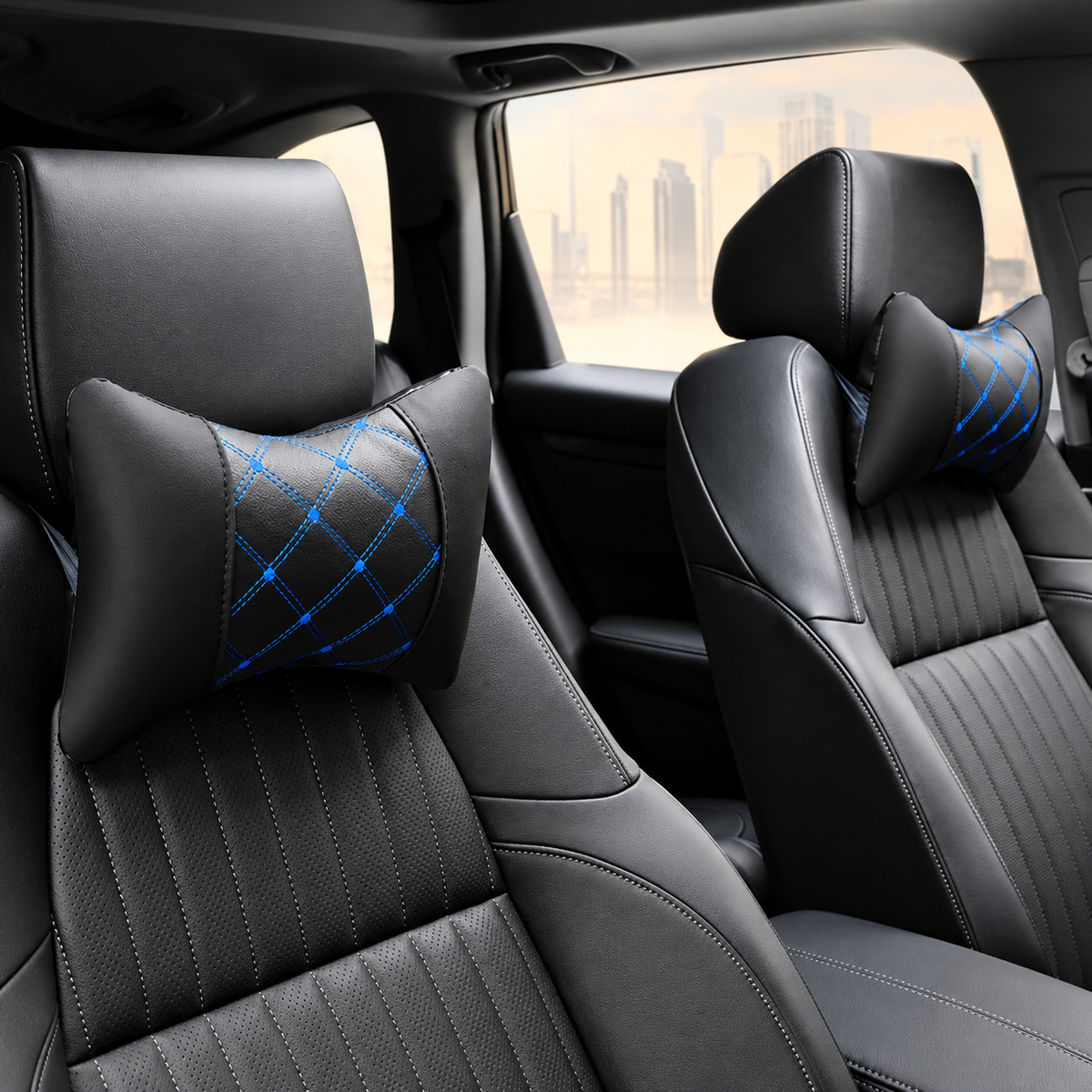 ELVic™ Luxury Quilted Leather Car Neck Support Pillow