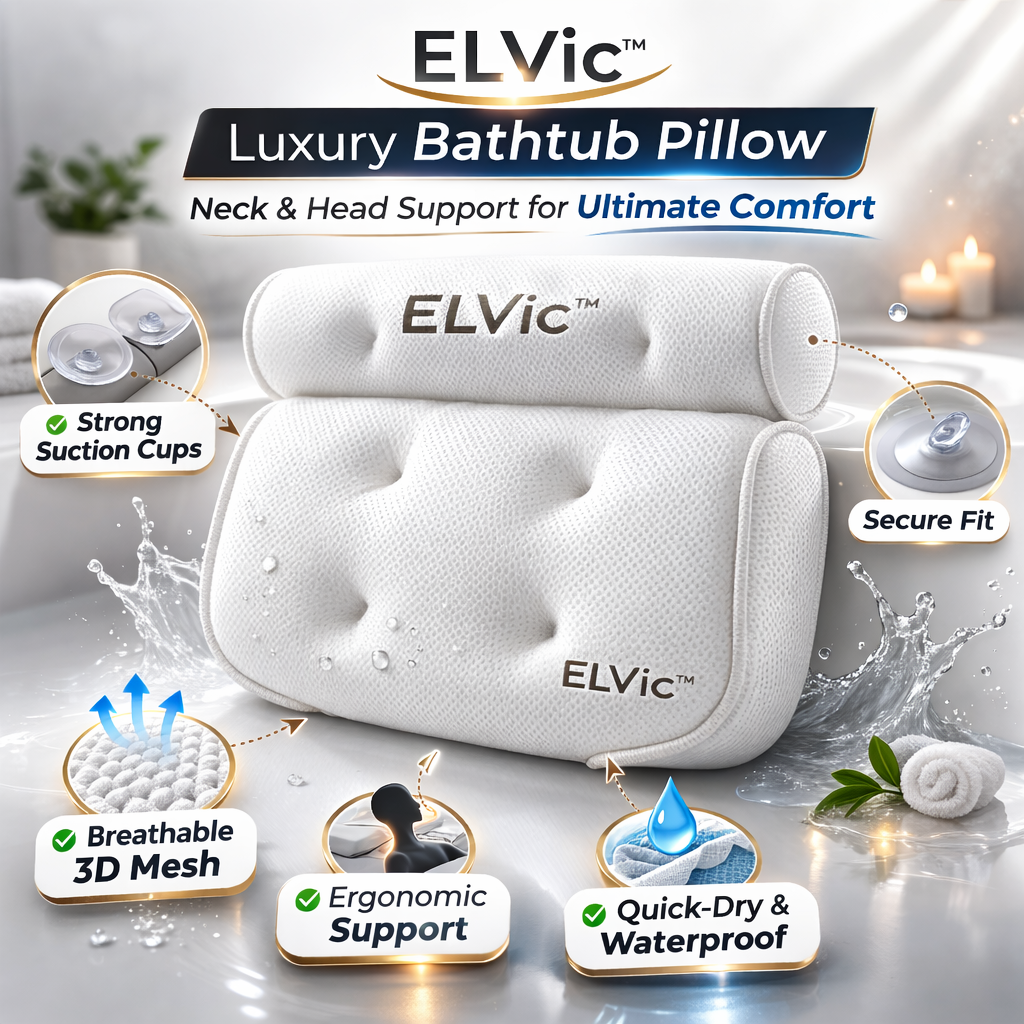 ELVic™ Luxury Mesh Bathtub Pillow with Suction Cups – Neck & Head Support for Ultimate Bath Comfort