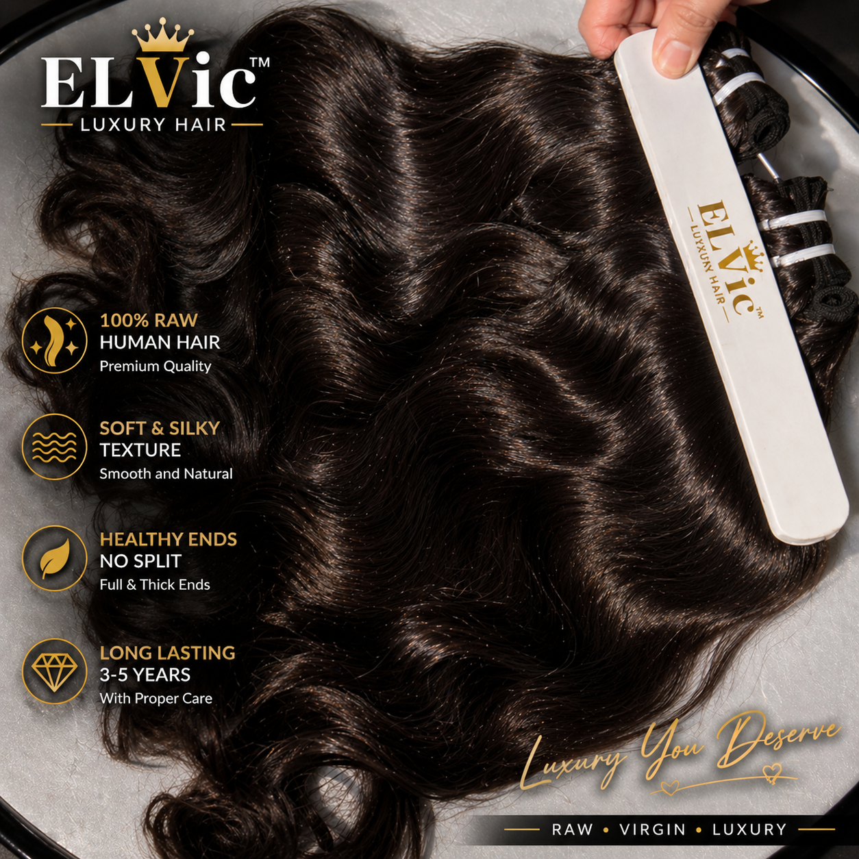 ELVic™ Luxury Raw Human Hair Bundles 12–30 Inch