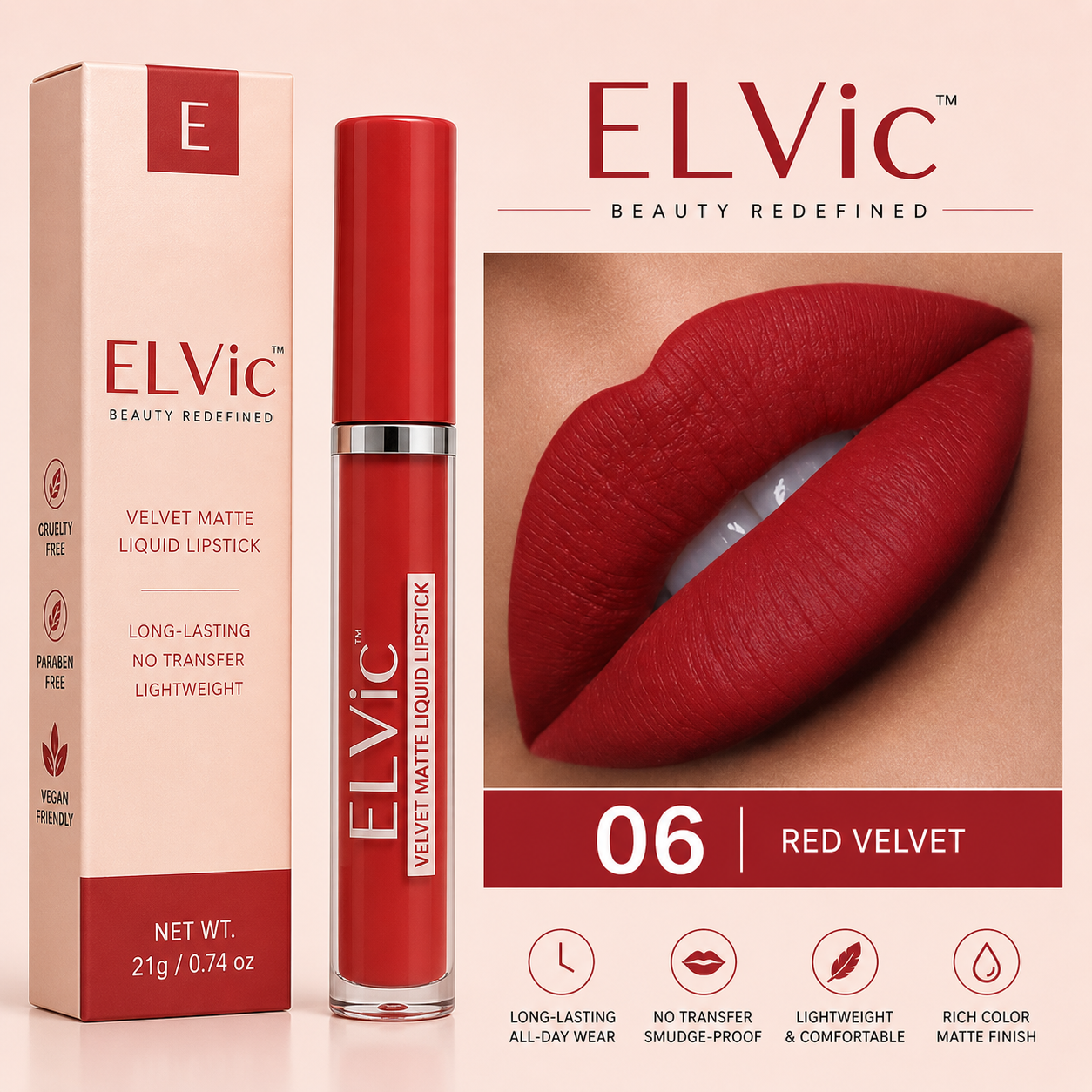 ELVic™ Velvet Matte No-Transfer Lip Gloss | Long-Lasting Waterproof Finish