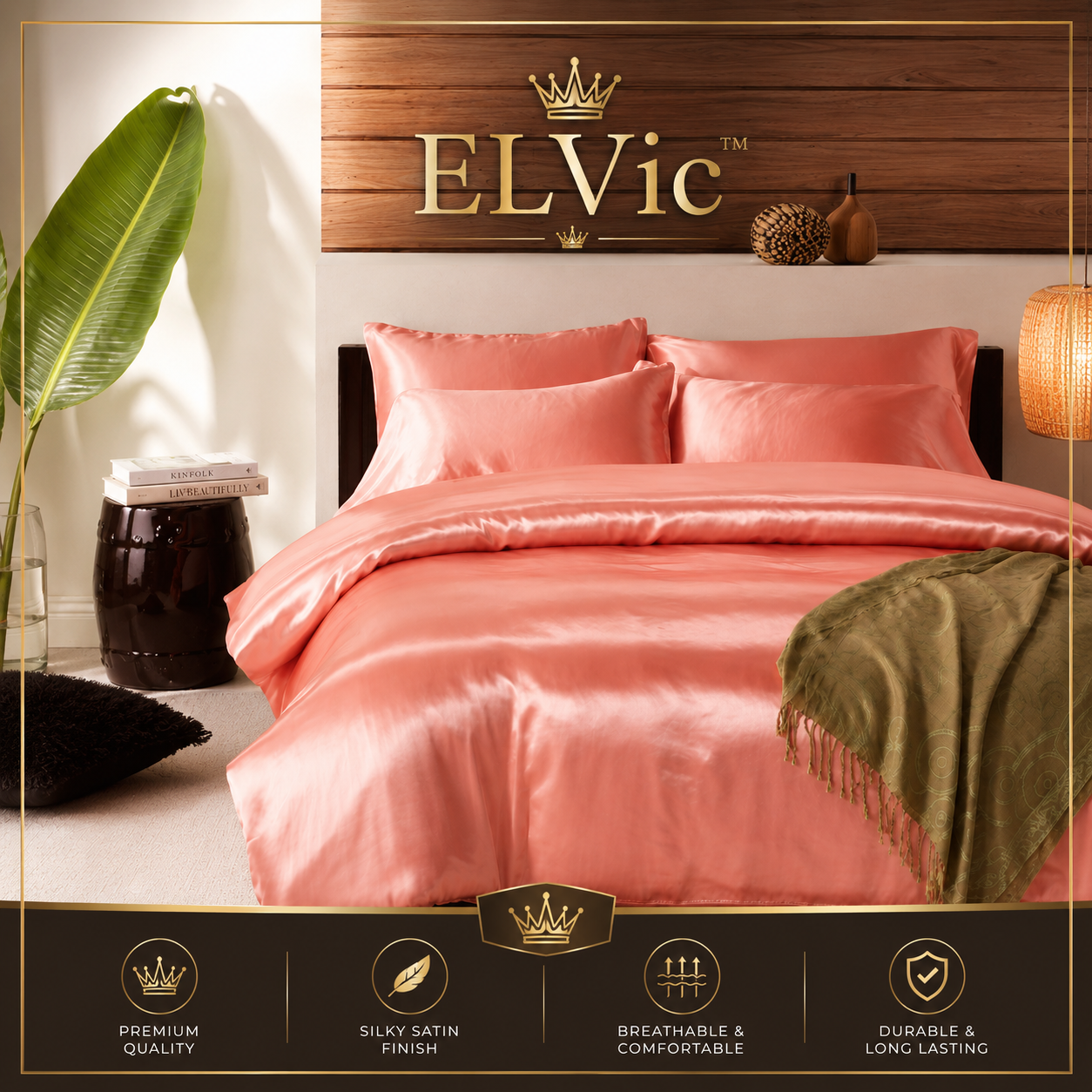 ELVic™ Luxury Satin Bedding Set – 3 Piece Hotel Collection