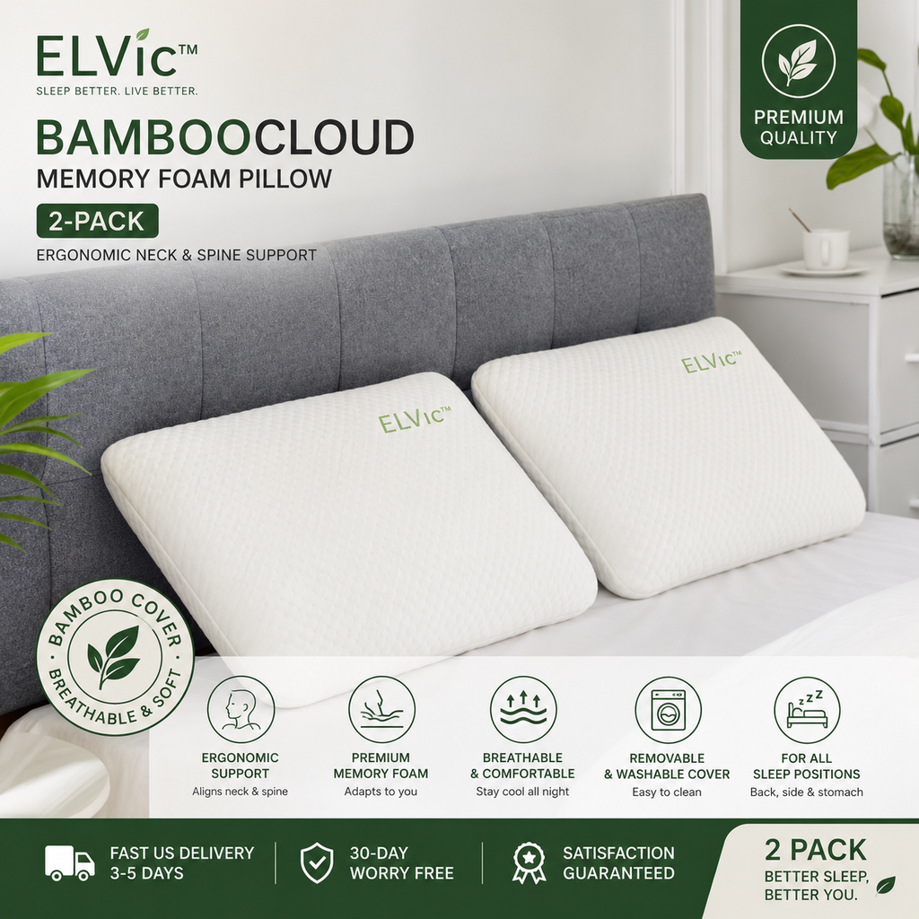ELVic™ DreamSupport Pro – Ergonomic Memory Foam Pillow with Washable Cover