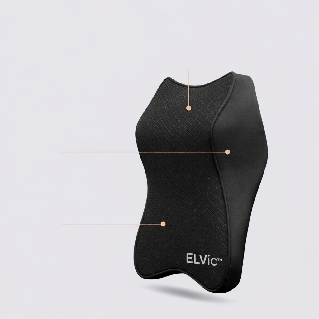 ELVic™ DriveComfort Memory Foam Car Neck Pillow – Ergonomic Headrest Support for Pain-Free Driving
