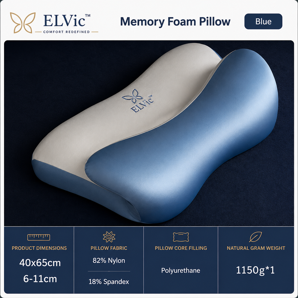 ELVic™ ButterflyCloud Pro – Ergonomic Cervical Memory Foam Pillow for Neck & Spine Support