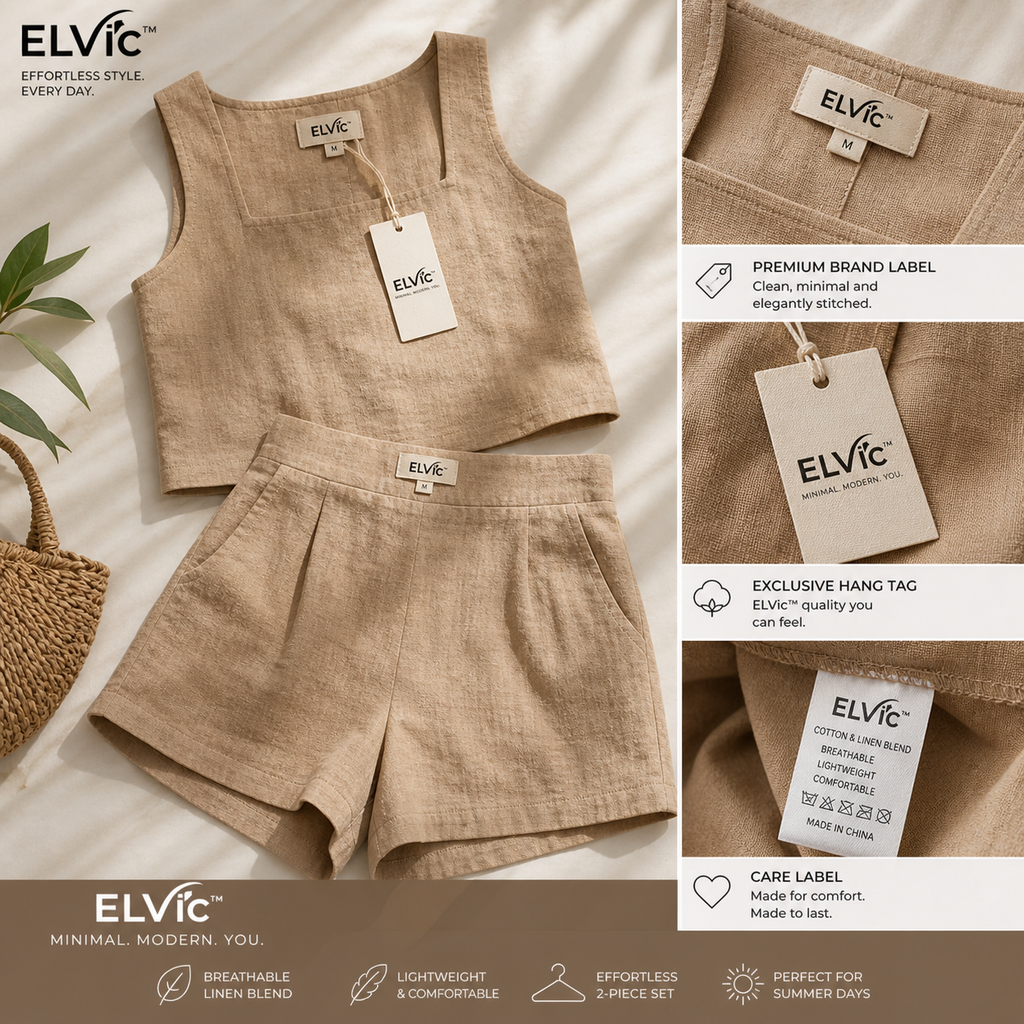 ELVic™ Summer Linen 2-Piece Set – Sleeveless Top & High-Waist Shorts