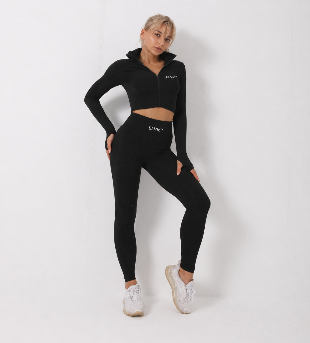 ELVic™ SculptFit Seamless 3-Piece Gym Set – High Waist Leggings, Sports Bra & Crop Top (Women Activewear)