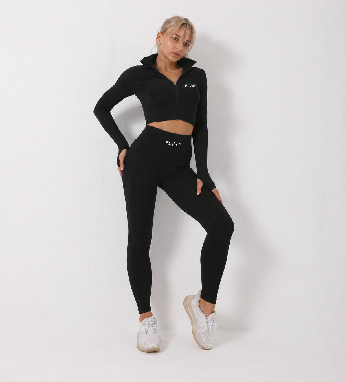 ELVic™ SculptFit Seamless 3-Piece Gym Set – High Waist Leggings, Sports Bra & Crop Top (Women Activewear)