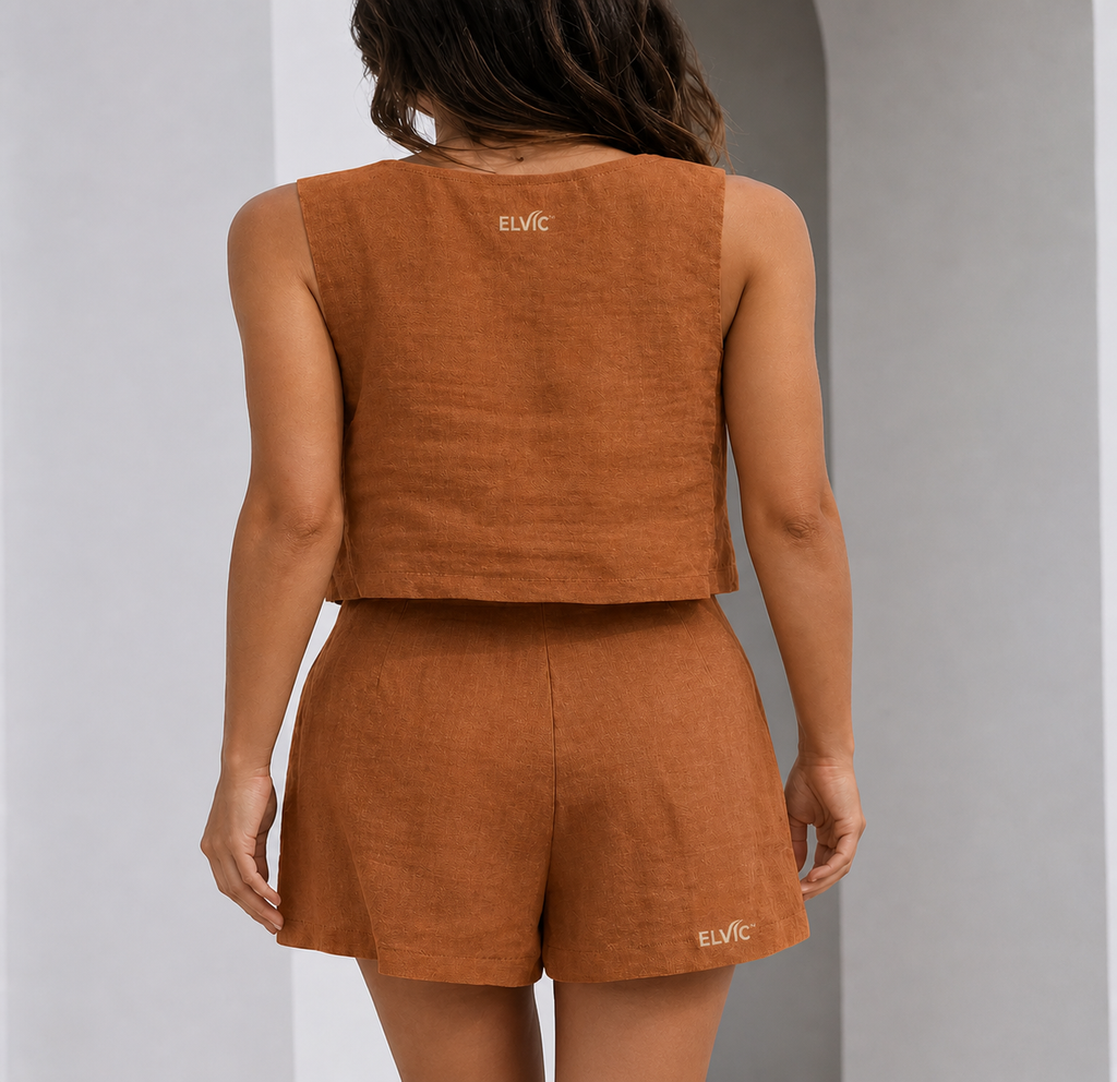 ELVic™ Summer Linen 2-Piece Set – Sleeveless Top & High-Waist Shorts