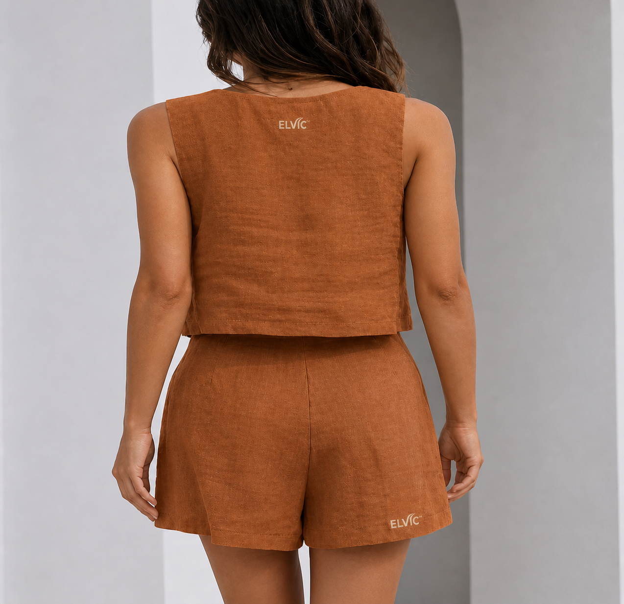 ELVic™ Summer Linen 2-Piece Set – Sleeveless Top & High-Waist Shorts