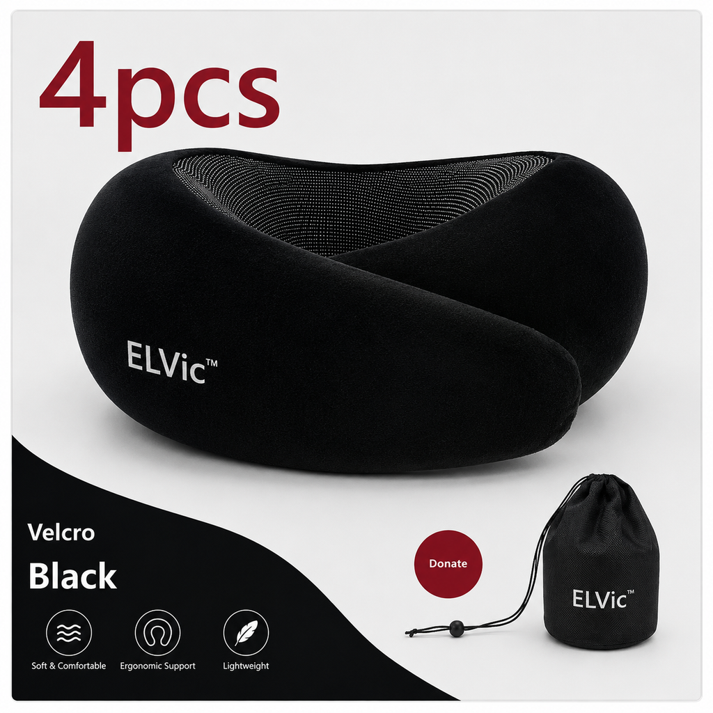 ELVic™ CloudRest Memory Foam Travel Neck Pillow – Adjustable U-Shaped Neck Support for Airplane, Car, Office & Home