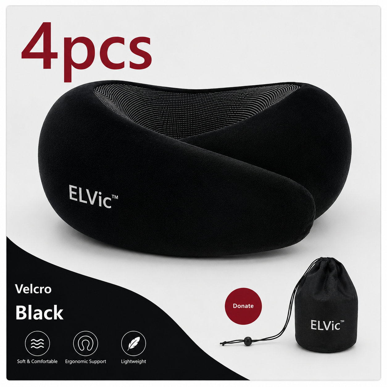 ELVic™ CloudRest Memory Foam Travel Neck Pillow – Adjustable U-Shaped Neck Support for Airplane, Car, Office & Home