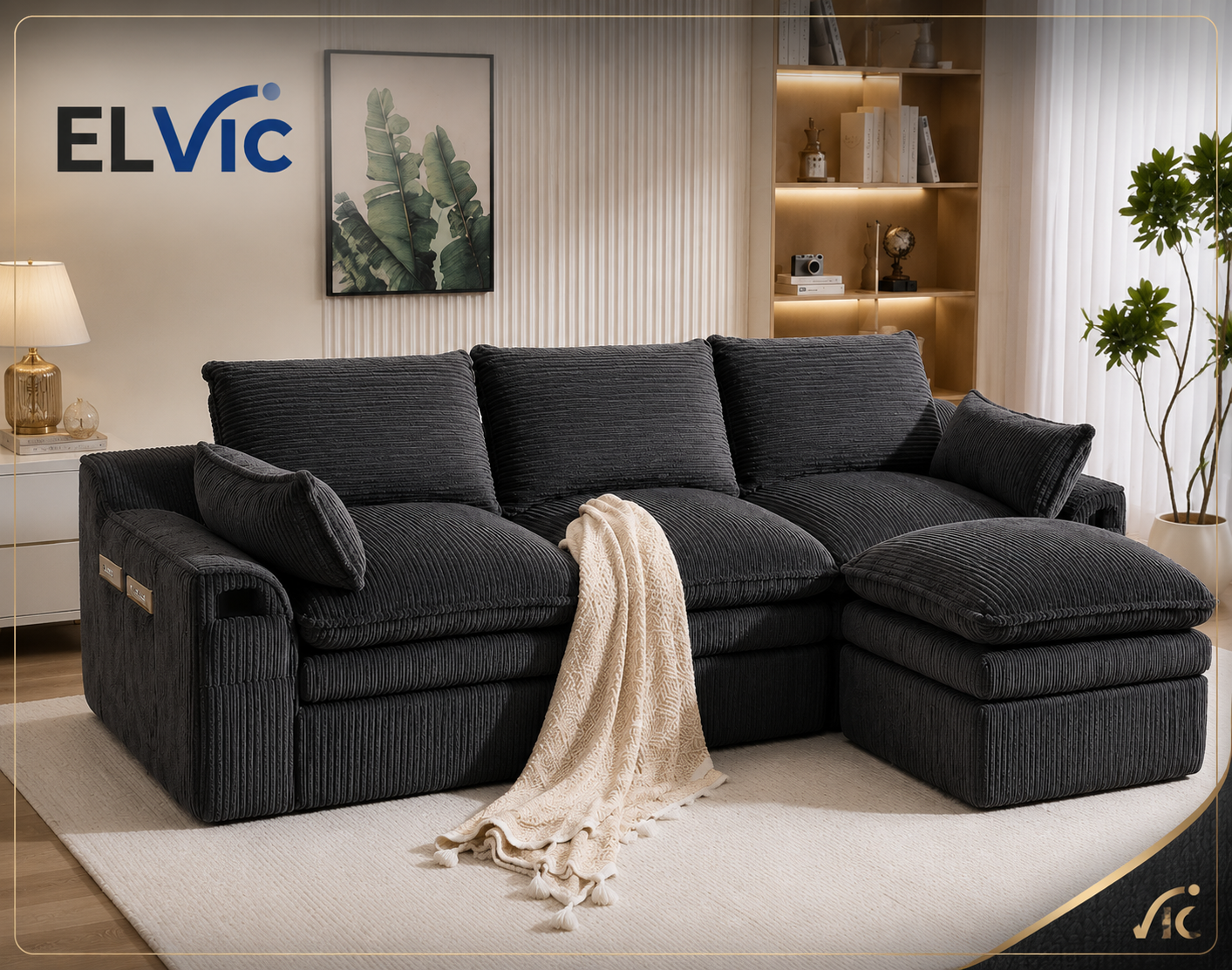 ELViC™ Luxury Cloud Modular Sectional Sofa with Ottoman