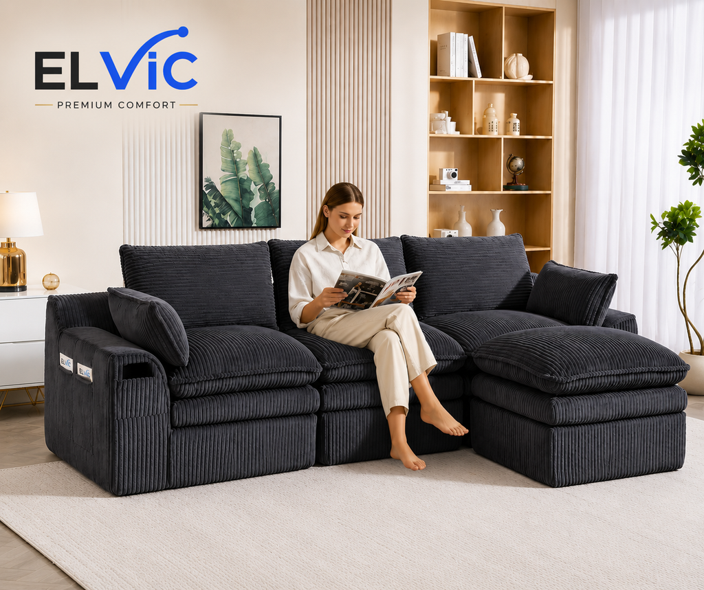 ELViC™ Luxury Cloud Modular Sectional Sofa with Ottoman