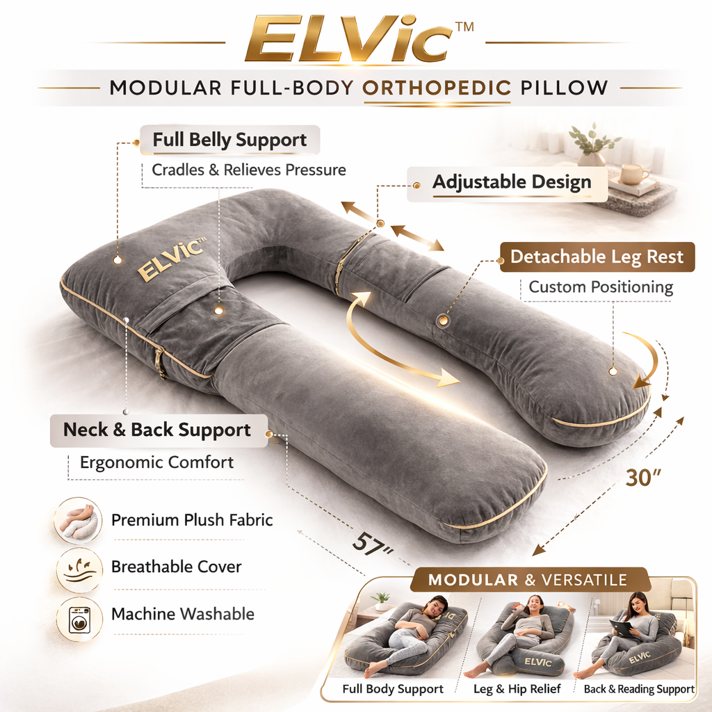 ELVic™ Full Body Support Pillow – Adjustable Maternity & Lumbar Comfort Cushion
