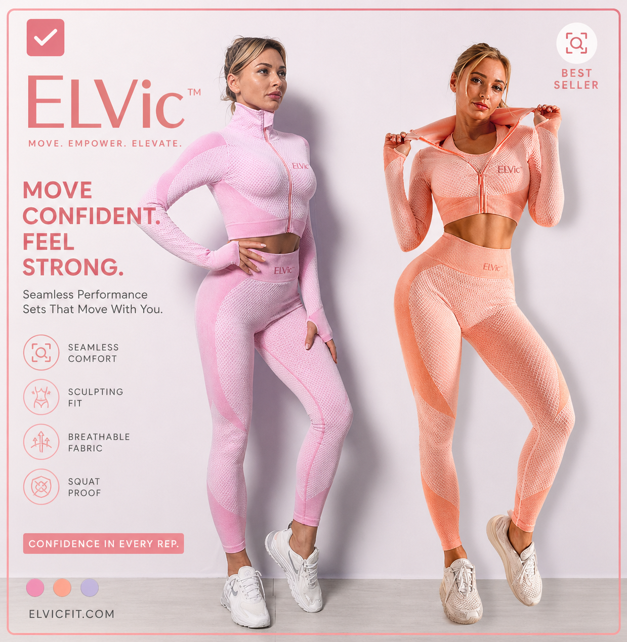 ELVic™ SculptFit Seamless 3-Piece Gym Set – High Waist Leggings, Sports Bra & Crop Top (Women Activewear)