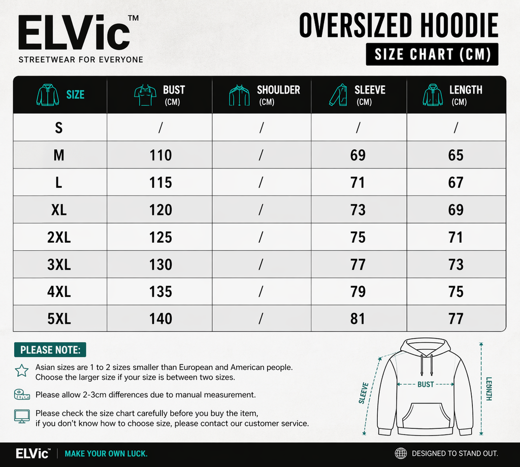 ELVic™ Oversized Printed Hoodie – Streetwear Cotton Blend Pullover (Men)