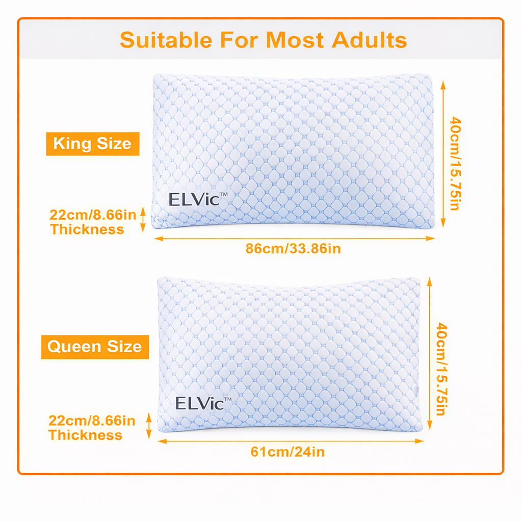 ELVic™ Cooling Comfort Pillow – Ventilated Memory Foam with Heat-Reducing Gel for Better Sleep