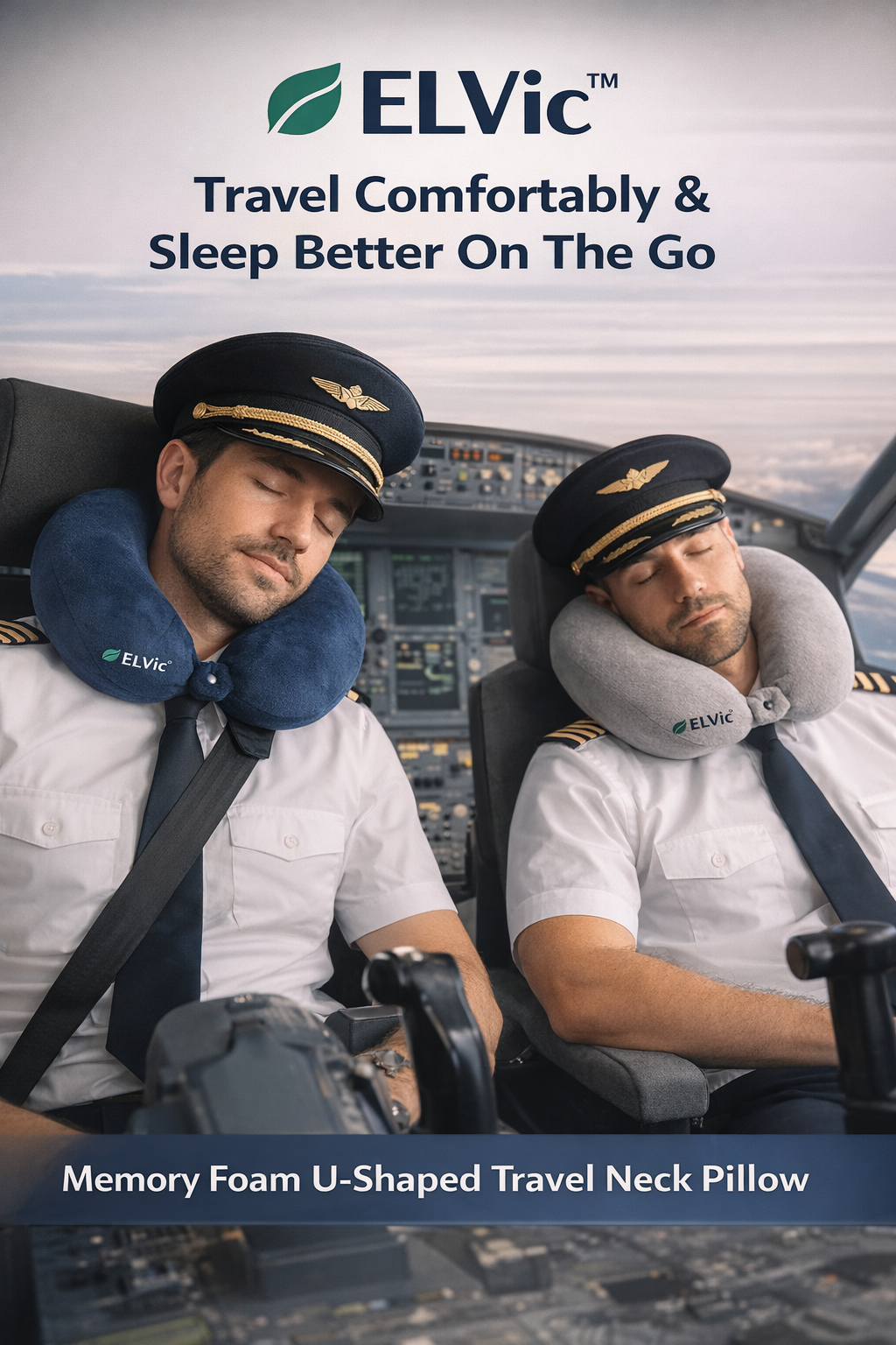 ELVic™ Memory Foam U-Shaped Travel Neck Pillow – Cool & Warm Sides