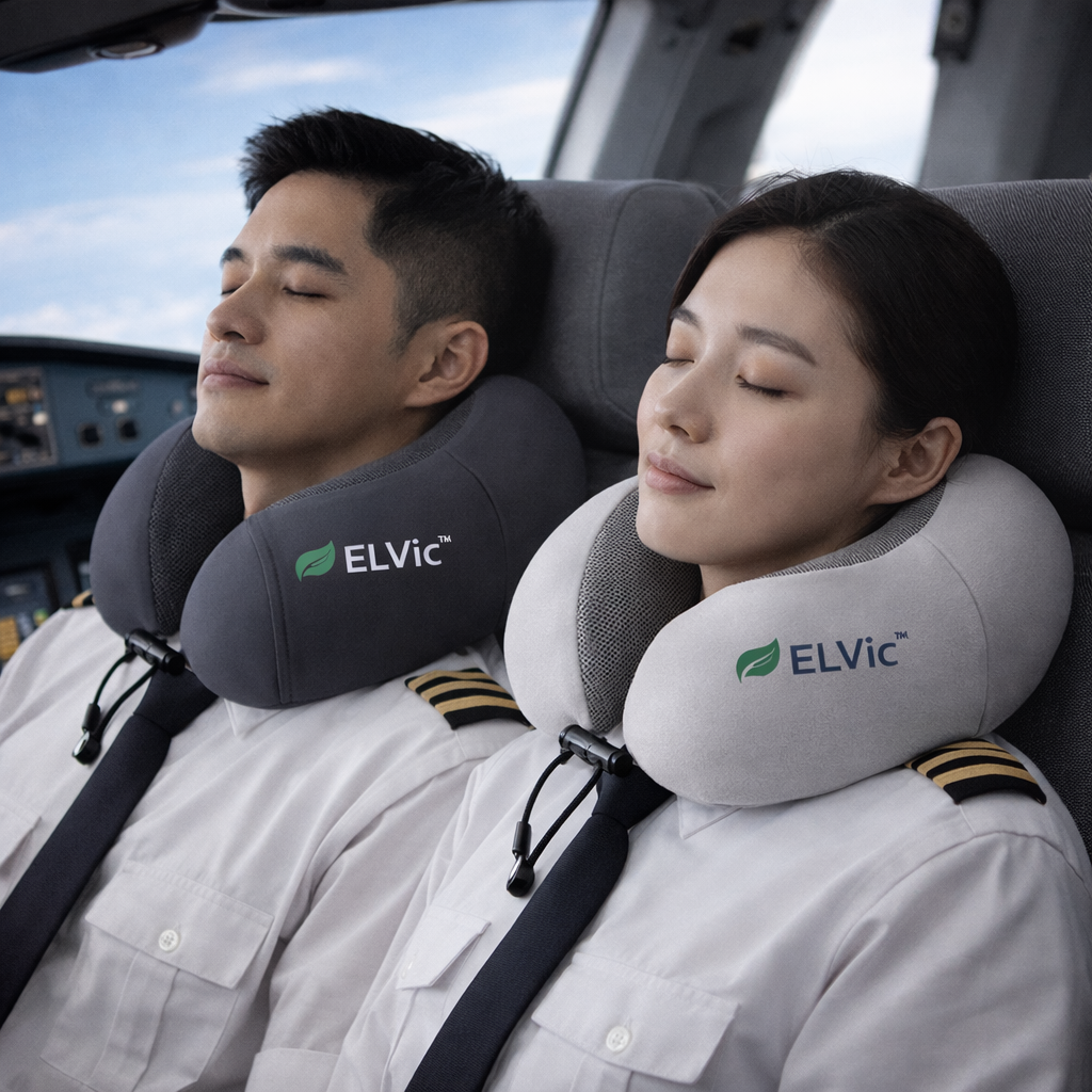 ELVic™ Memory Foam Travel Neck Pillow – Portable U-Shape Support Pillow for Airplane, Car & Office Comfort