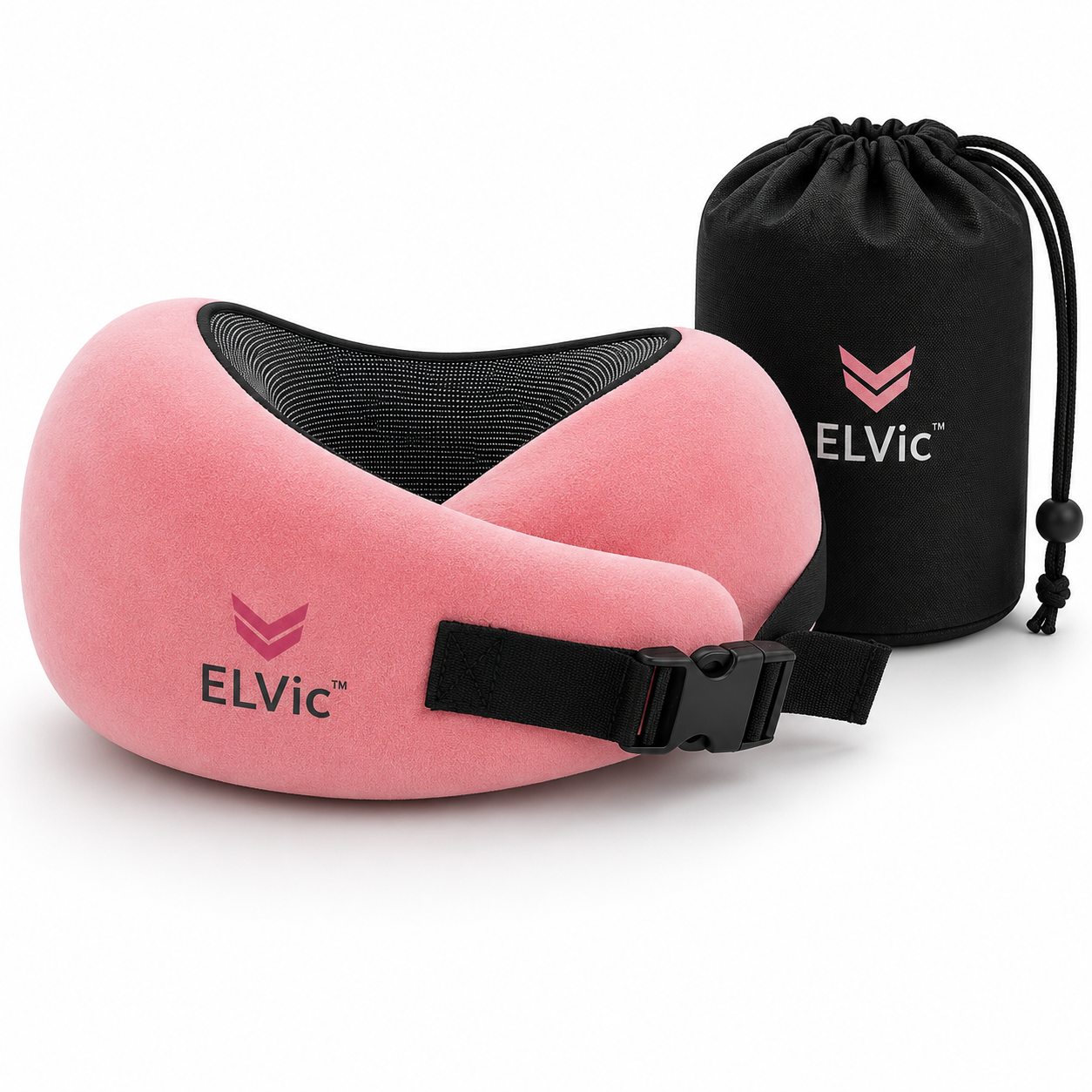 ELVic™ CloudRest Memory Foam Travel Neck Pillow – Adjustable U-Shaped Neck Support for Airplane, Car, Office & Home