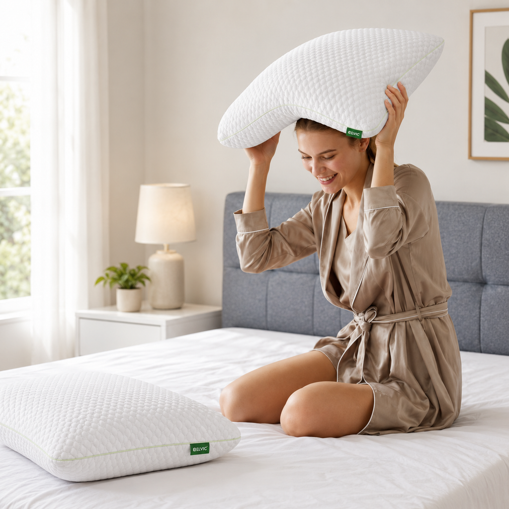 ELVic™ DreamSupport Pro – Ergonomic Memory Foam Pillow with Washable Cover