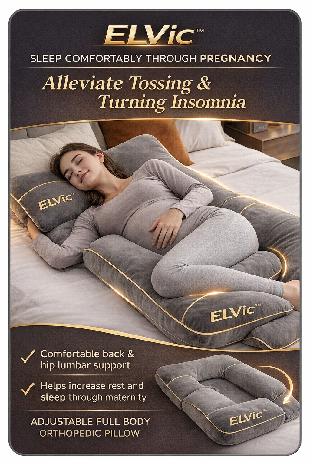 ELVic™ Full Body Support Pillow – Adjustable Maternity & Lumbar Comfort Cushion