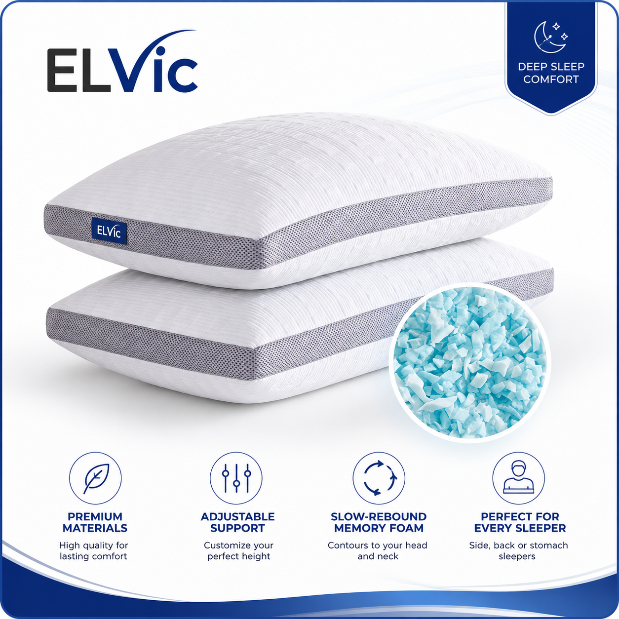 ELVic™ ArcticCool™ Memory Foam Cooling Bed Pillow