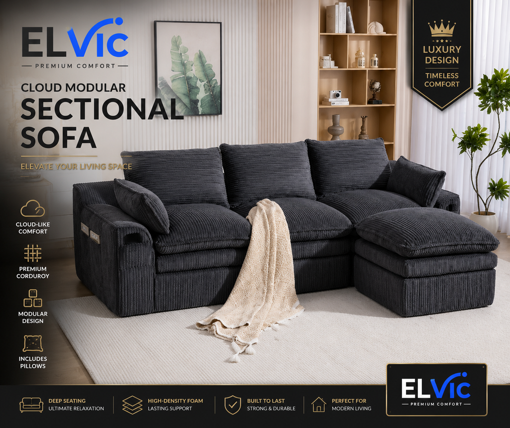 ELViC™ Luxury Cloud Modular Sectional Sofa with Ottoman