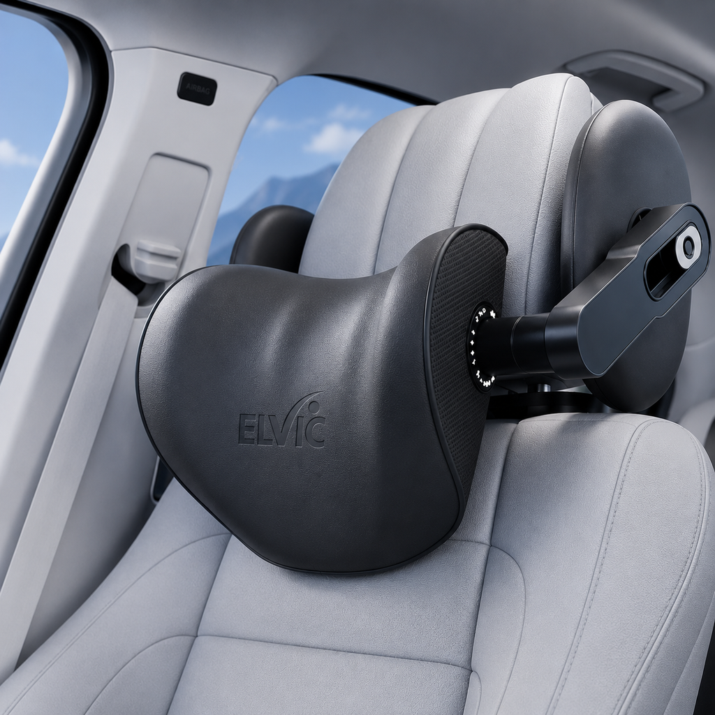 ELVic™ Ergonomic Memory Foam Car Headrest Pillow – Adjustable Neck Support Cushion for Comfortable Driving