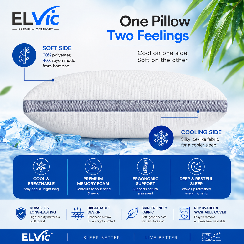 ELVic™ ArcticCool™ Memory Foam Cooling Bed Pillow