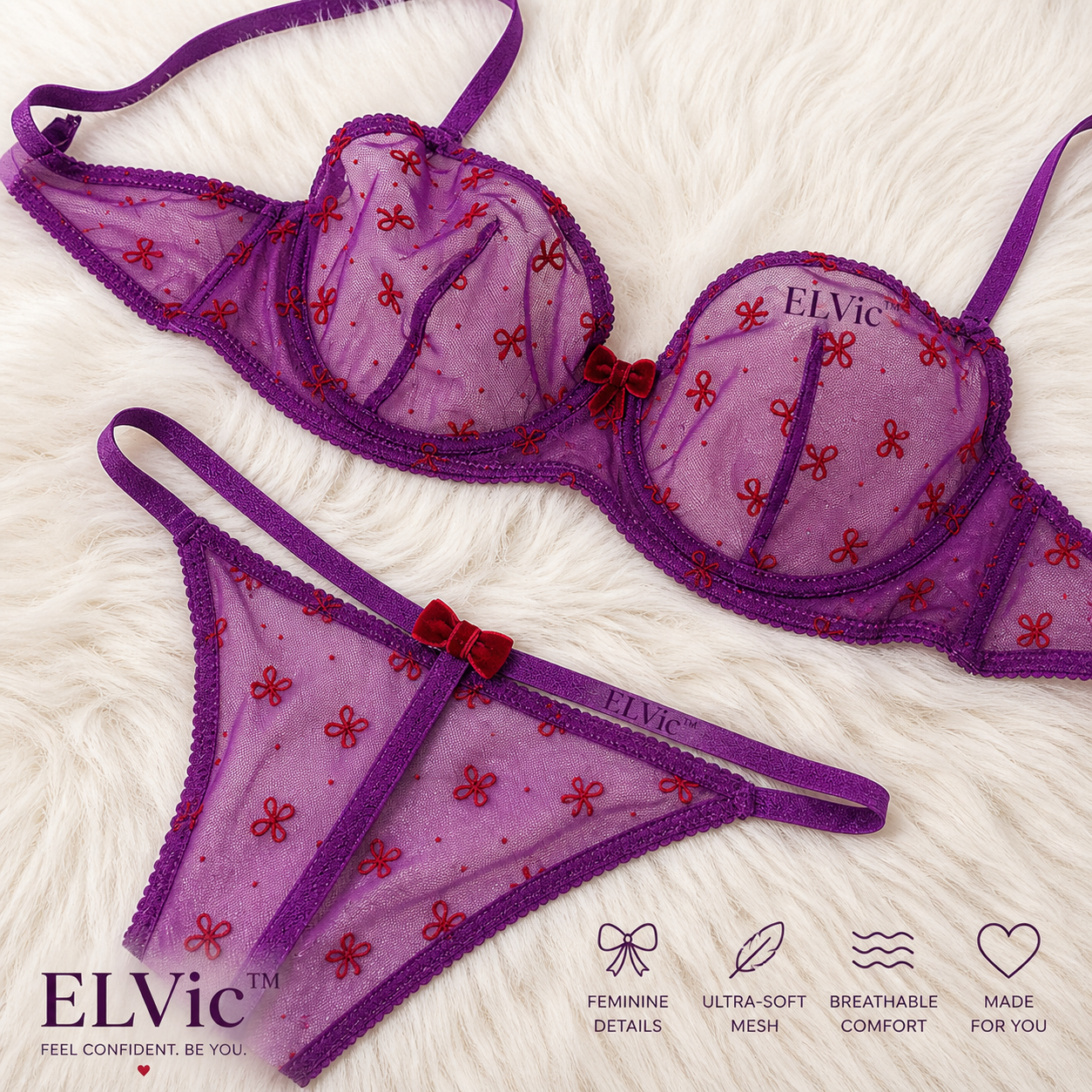 ELVic™ Sheer Mesh Floral Bikini Set – Lightweight Beach Swimwear