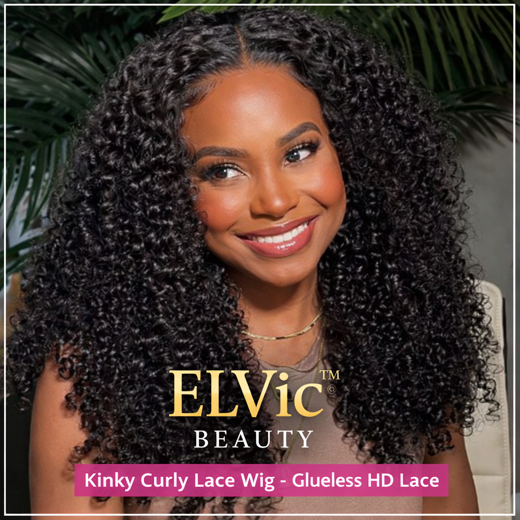 ELVic™ Kinky Curly Lace Frontal Wig – Glueless HD Transparent Lace (Natural Black)