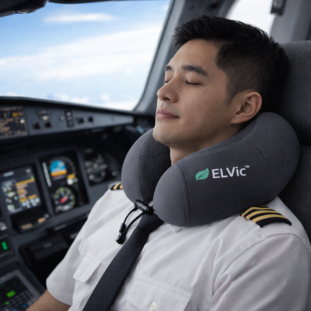 ELVic™ Memory Foam Travel Neck Pillow – Portable U-Shape Support Pillow for Airplane, Car & Office Comfort