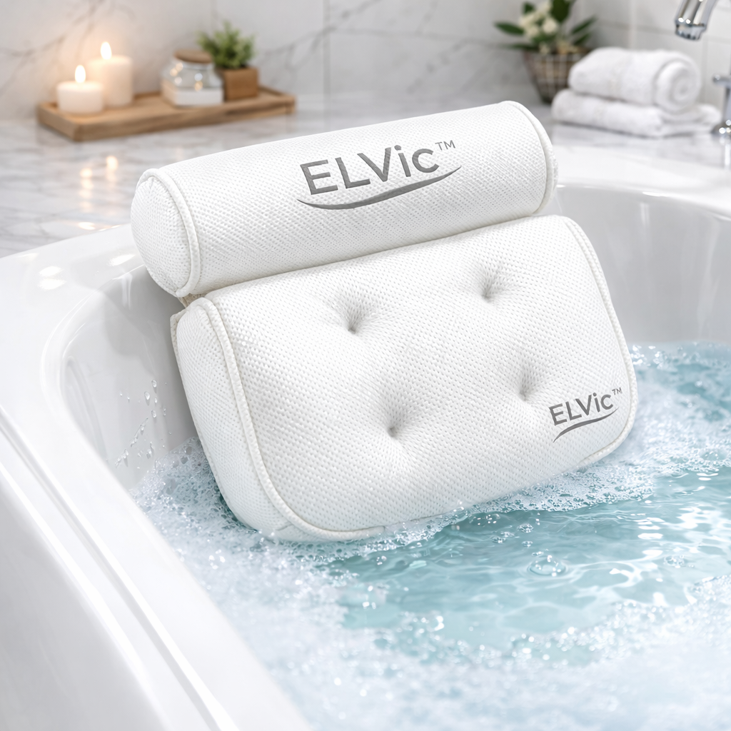 ELVic™ Luxury Mesh Bathtub Pillow with Suction Cups – Neck & Head Support for Ultimate Bath Comfort